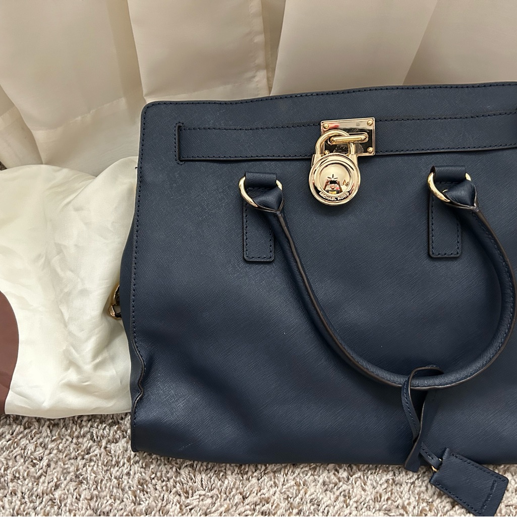 Michael Kors Blue Tote With Gold Accents